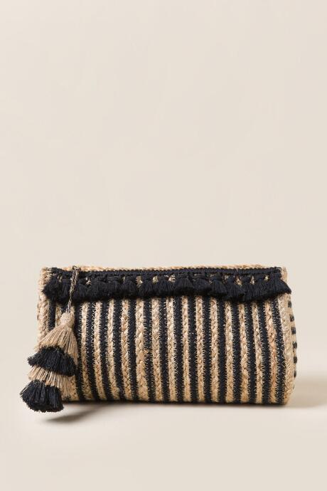 Francescas Santorini Straw Clutch In Black - Black
