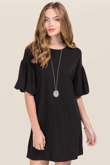 Ayla Maira Poof Sleeve Sweatshirt Dress - Black