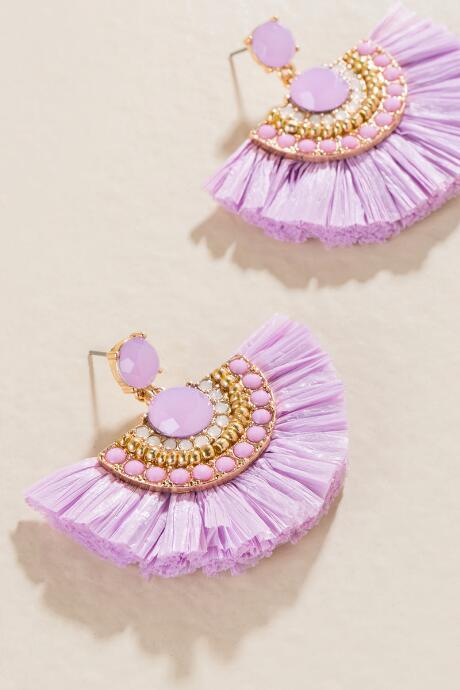 Francesca's Harleen Raffia Fan Earrings In Lavender - Lavender