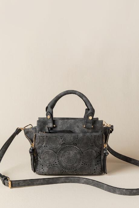 Francesca's Kaylee Perforated Mini Crossbody Satchel - Gray