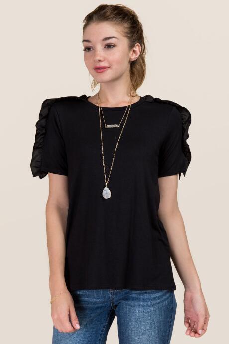 Alya Eisley Ruffle Sleeve Knit Tee - Black