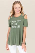 Alya Mom Life Cold Shoulder Cupro Graphic Tee - Dark Olive