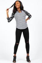 Francesca's Eastan Keyhole Striped Tee - Black