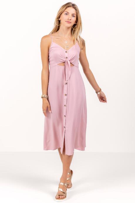 Francesca's Rachael Buttoned Tie Front Dress - Pink