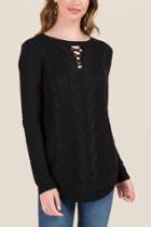 Francesca's Scotty Lattice Cable Pullover Sweater - Black