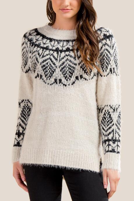 Francesca's Jaxson Fair Isle Tunic Sweater - Taupe
