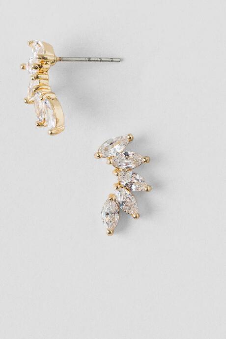 Francesca's Cassia Curved Cubic Zirconia Marquis Stud Earrings - Crystal