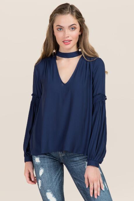 Blue Rain Callista Poet Sleeve Gigi Blouse - Navy