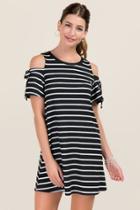 Alya Londyn Striped Cold Shoulder Dress - Black/white