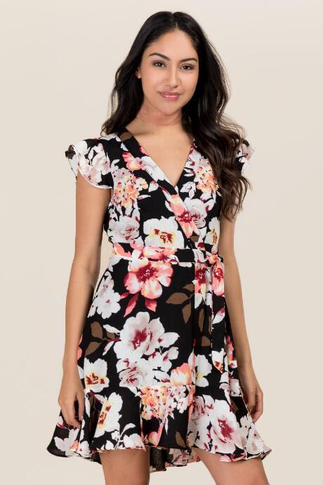 Mi Ami Karlee Floral Wrap Dress - Black