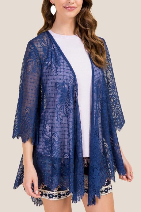 Mi Ami Carleigh Scalloped Lace Kimono - Navy