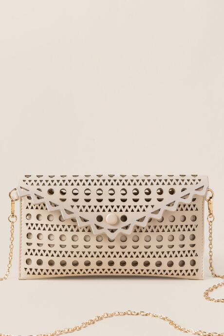 Francesca's Rea Perforated Crossbody Clutch - Beige
