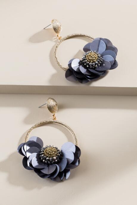 Francesca's Yvette Floral Circle Drop Earrings - Black