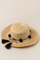 Francesca's Reese Pom Pom Boater Hat - Natural
