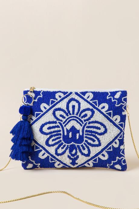 Francesca Inchess Blakely Beaded Clutch Crossbody - Blue