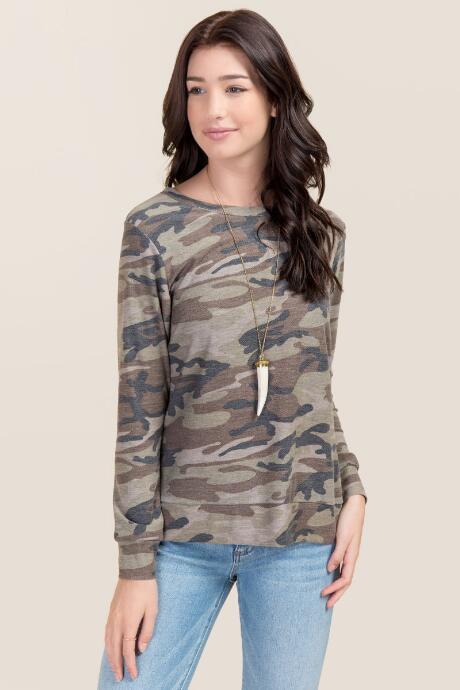Ayla Sedona Oversized Camo Sweatshirt - Evergreen