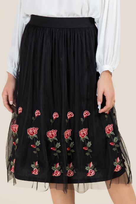 Francesca's Cecilia Embroidered Tulle Skirt - Black