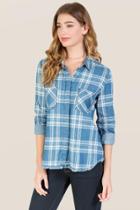 The Group La Yana 3/4 Tab Frayed Chambray Plaid Button Down - Chambray
