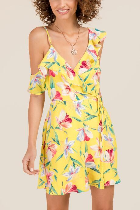 Francesca Inchess Celis Off The Shoulder Floral A-line Dress - Yellow