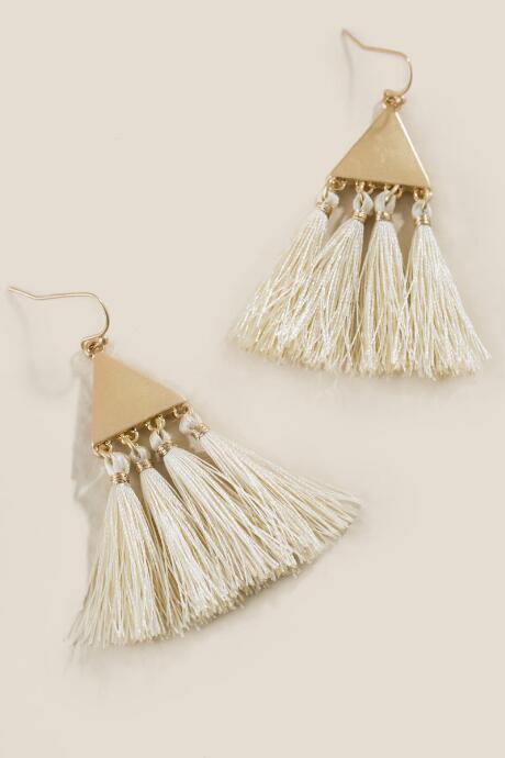 Francesca's Demmi Triangle Statement Tassel Earrings - Ivory
