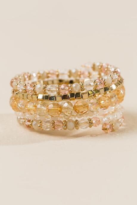 Francesca's Serena Glass Bead Coil Bracelet - Crisp Champagne