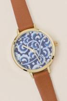 Francesca's Sascha Blue Floral Dial Watch - Cognac