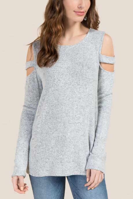 Francesca's Tenley Cut Out Shoulder Sweatshirt - Heather Gray