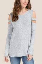 Francesca's Tenley Cut Out Shoulder Sweatshirt - Heather Gray