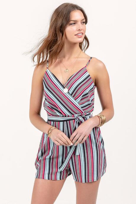 Francesca's Aubrey Front Tie Striped Romper - Multi