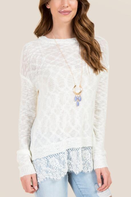 Francesca's Georgia Lace Bottom Sweater - Ivory