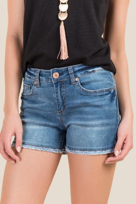 Francesca's Joely Frayed Hem Jean Shorts - Medium Wash