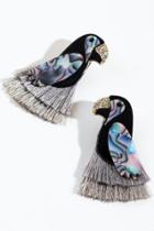 Francesca's Alexia Abalone Parrot Tassel Earrings - Black
