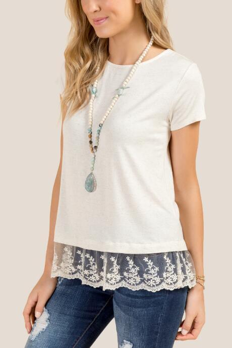 Francesca Inchess Sahara Bow Back Lace Trim Top - Heather Oat