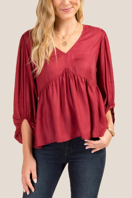 Francesca's Braylee V Neck Blouse - Brick