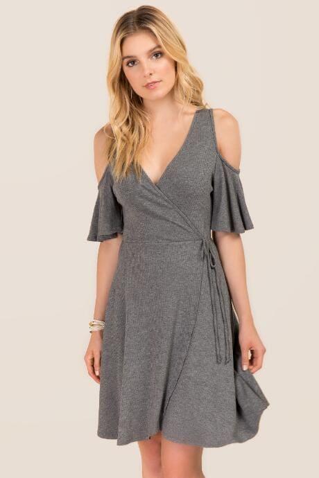 Alya Petra Cold Shoulder Wrap Dress - Heather Gray