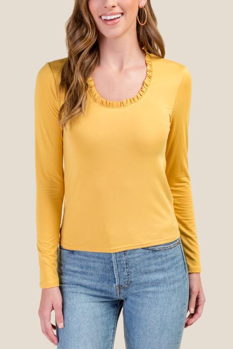 Francesca's Ashley Ruffle Trim Tee - Sunshine