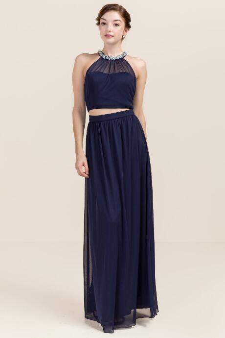Francesca's Evie Embellished Two Piece Prom Dress - Navy