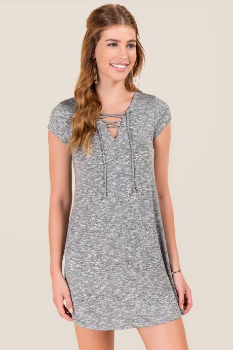 Alya Danika Lattice Neck Knit Dress - Gray