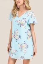 Francesca's Roxy Ruffle Open Back Floral Shift Dress - Light Blue