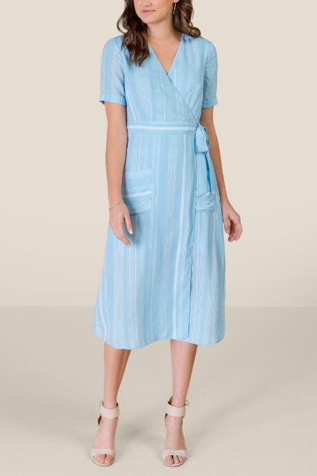 Francesca's Natalie Wrap Front Midi Dress - Baby Blue