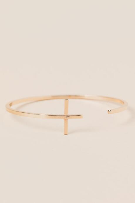 Francesca's Cross Delicate Bangle Bracelet - Gold
