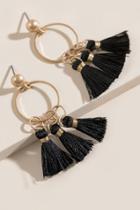 Francesca's Kristen Tasseled Metal Circle Drop Earrings - Black