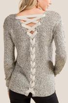 Francesca's Devin Lattice Back Sweater - Taupe