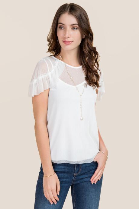 Blue Rain Zaria Ruffle Sheer Mesh Ruffle Tee - White