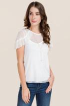 Blue Rain Zaria Ruffle Sheer Mesh Ruffle Tee - White