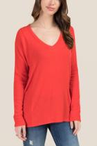 Francesca's Tyra Cozy Rib Side Basic Tee - Red