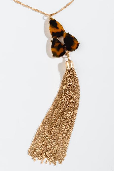 Francesca's Kamryn Tort Metal Tassel Necklace - Tortoise
