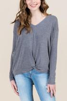 Francesca's Bevin Knot Front Dolman Top - Heather Gray