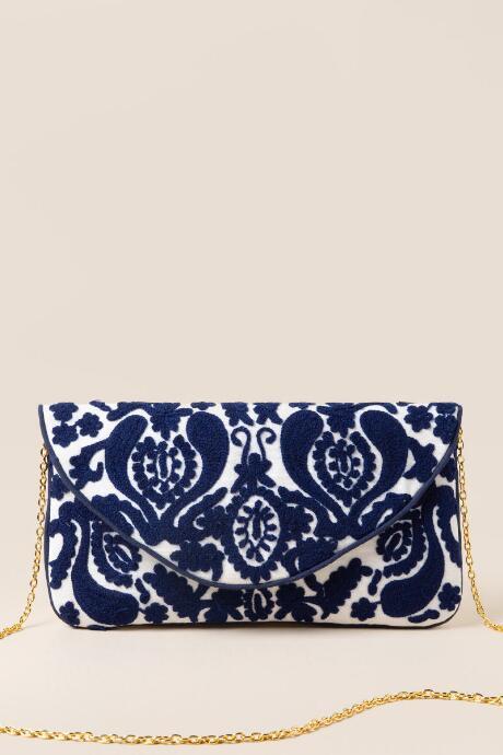 Francesca's Karyn Embroidered Clutch Crossbody - Navy