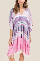 Francesca's Geneva Striped Poncho Swim Cover-up - Pink